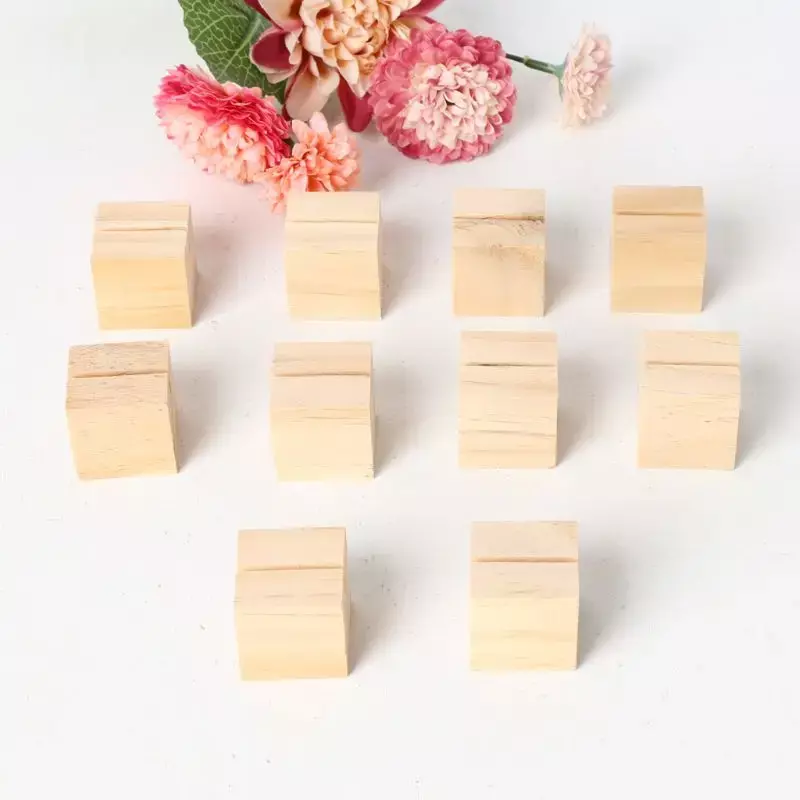 10pcs Natural Wood Numbers Photo Display Stand Business Card Holder Message Name Memo Clips Office Desk Organizer Dinner Party