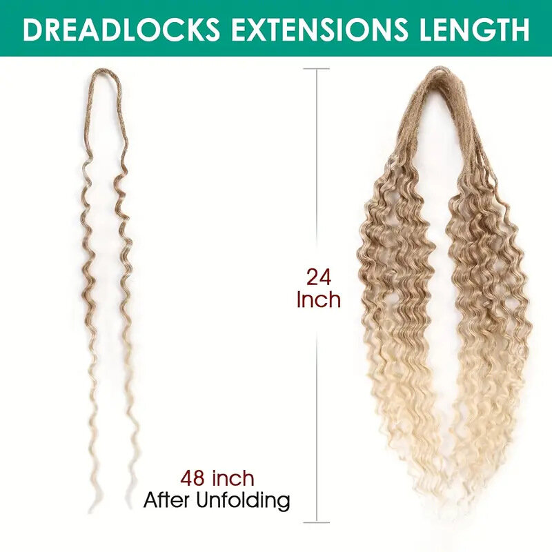 Double Ended Dreadlock Extensions, 10 Strands, Synthetic Wavy Extensions, Soft Handmade Dreads, 0.6 cm Braid, 24"