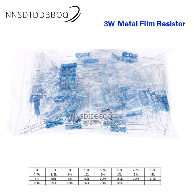 Resistore a Film metallico DIP 3W 0.1Ω-750Ω precisione 1% totale 30 valori, 5 pezzi di ogni valore