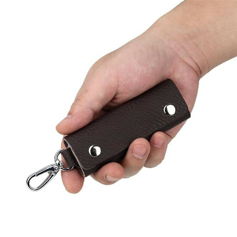 Leather Key Holder Unisex Key Ring Organizer Accessories Handmade Portable Convenient Simple Solid Color Key Holder