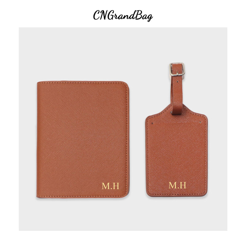 Dropshipping Free Monogrammed Initial Letters Saffiano PU Leather Passport Holder Cover Luggage Tag Set Travel Accessories