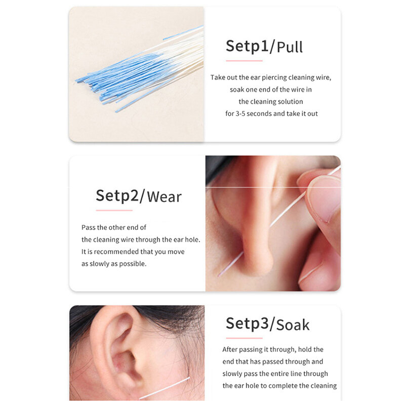 60pcs Pierced Ear Cleaning Herb Solution Paper Floss Hole Aftercare Tools Kit Disposable Earrings Cleaner