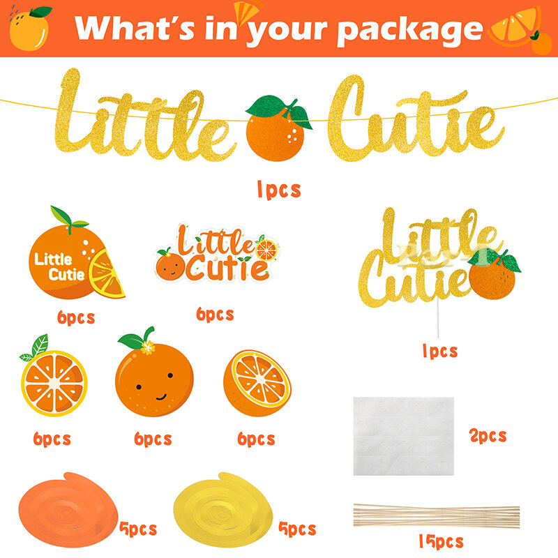 Little Cutie Baby Shower decorazioni per feste soffitto arancione spirale Whirl Cake Topper Cute Fruit Cartoon sfondo Banner per bambini