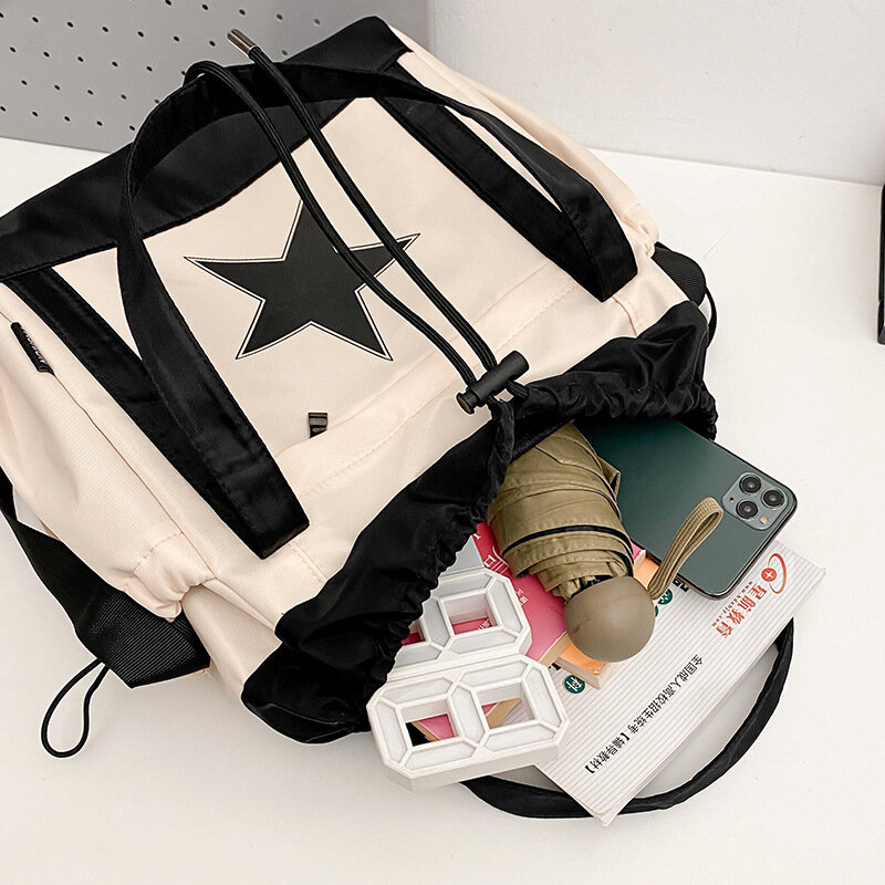 Nylon Large Capacity Shoulder Bag Simple Five-pointed Star Drawstring Crossbody Bag Handbag Women Men Cloth Crossbody Bag