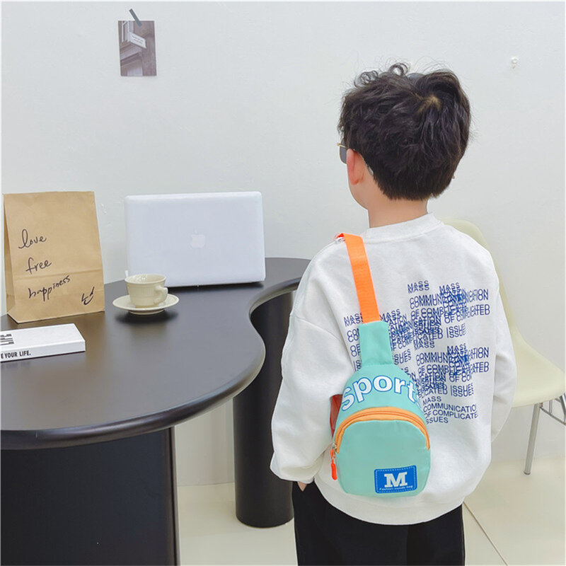Printed Letter Kids Chest Bag for Toddler Boys Girls Mini Crossbody Bags Children Travel Nylon Zipper Lightweight Shoulder Bags