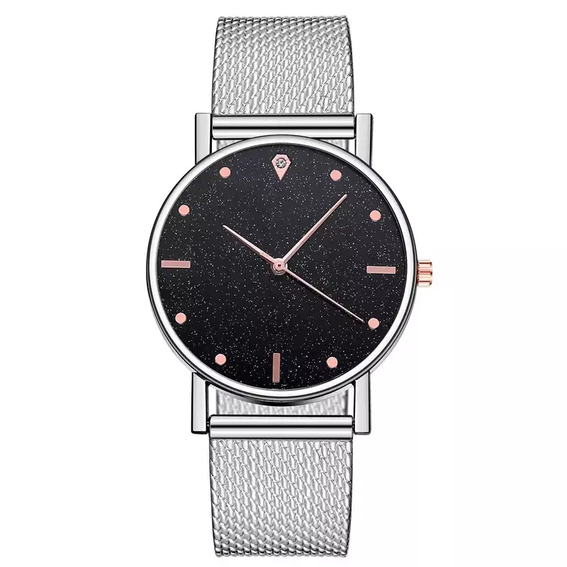 Часы наручные женские кварцевые с сетчатым браслетом, модные брендовые, подарок для женщин, с черным звездным небом, с силиконовым ремешком