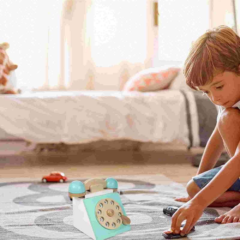 1Pc Children Role Toys Wooden Dial Phone Girl Toys Cartoon Lovely Telephone Girl Toys
