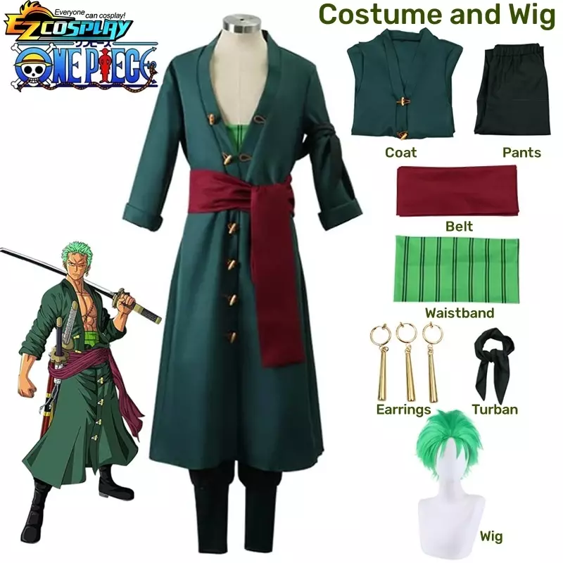 Roronoa Zoro Cosplay Costume Anime Kimono Robe Zoro Roronoa Green Uniform After Two Years Disfraz Halloween Costumes Women Men