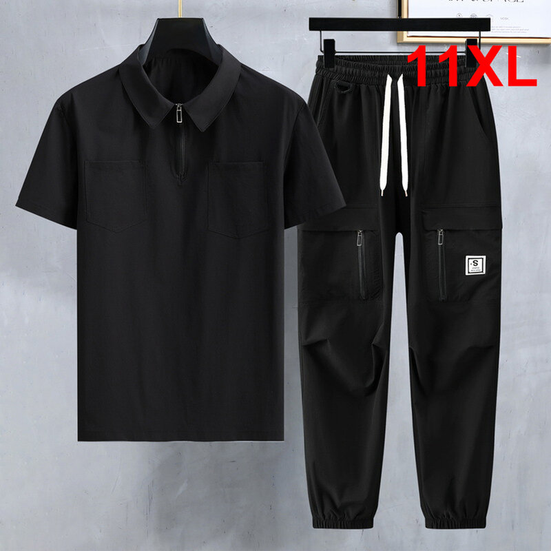 Conjuntos casuais de camisas polo e calças masculinas, fatos de treino de verão 11XL plus size, 10XL, grandes fatos fashion, conjuntos masculinos