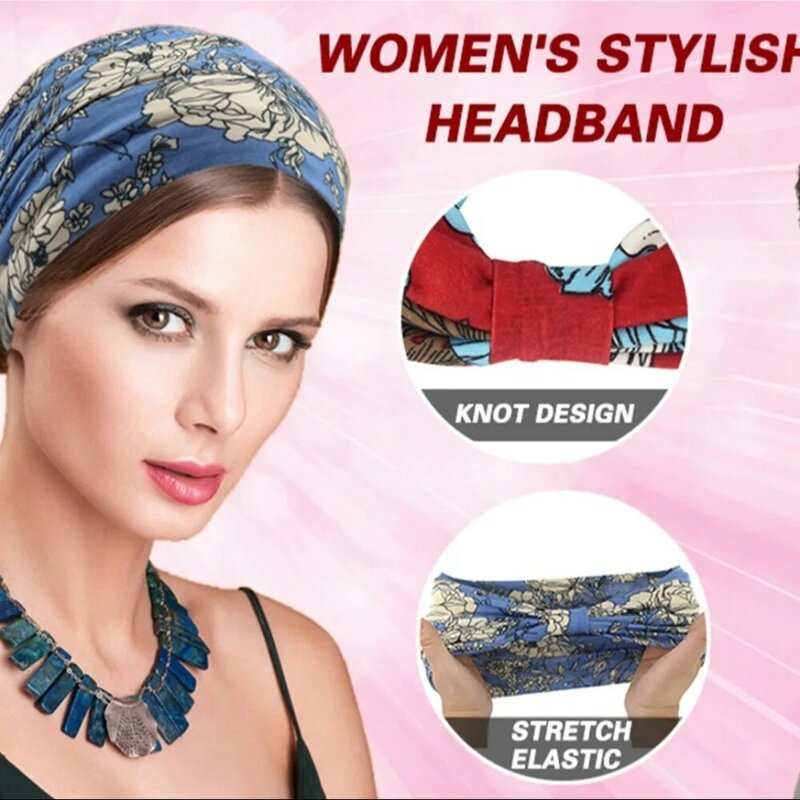 Cotton Stretch Headband Vintage Knot Wide Workout Headband Bohemian Extra Large Women Headwrap For Dance Biker