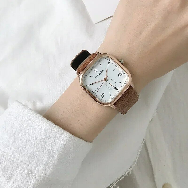 Jam tangan modis sederhana persegi Dial PU kulit kuarsa pria jam tangan bisnis untuk pria jam untuk wanita Relogios Feminino