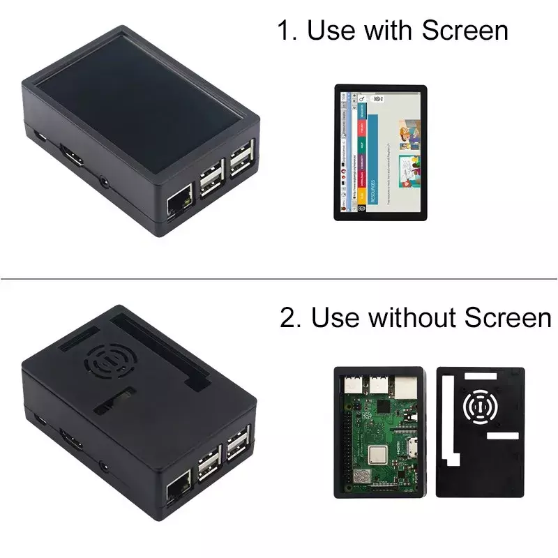 Raspberry Pi 3 B Caso, Touchscreen Plástico ABS Shell Caixa, Ventilador de Refrigeração 5V para Raspberry Pi 3, 3.5"