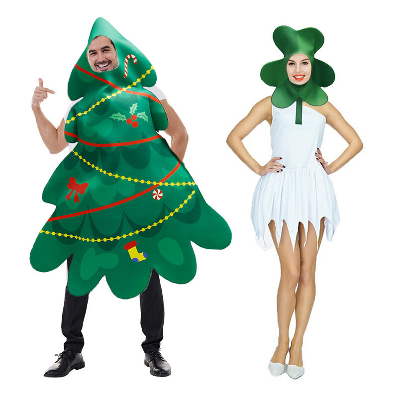 عيد الميلاد عطلة الأزواج الأخضر شجرة عيد الميلاد تأثيري كوتمس ملابس الحفلات أداء المرحلة أشجار عيد الميلاد كوس الدعائم ورقة أغطية الرأس
