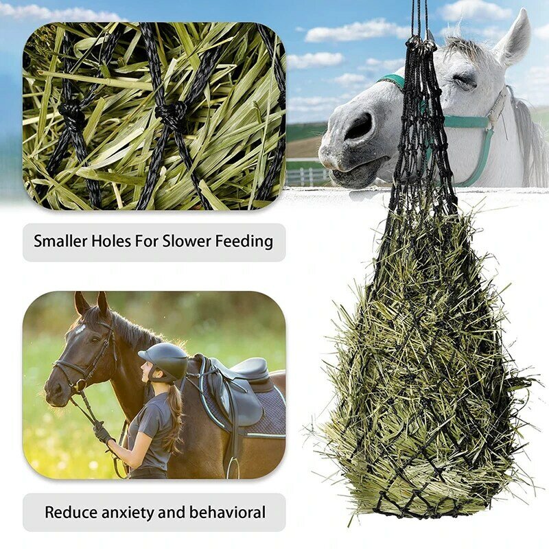 Haylage red duradera para el cuidado de los caballos, Equipo de redes de heno, alimentador de heno de alimentación lenta, bolsas de red para caballos