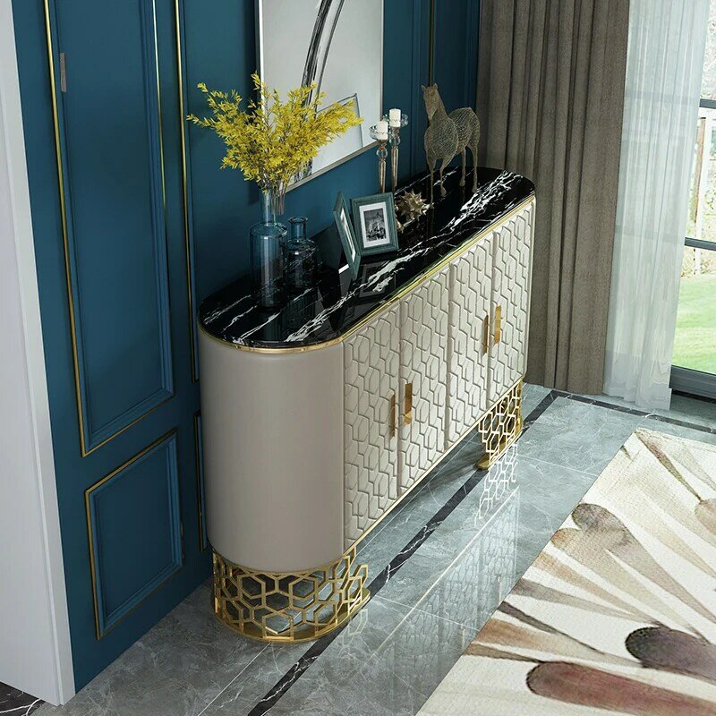 Armário de mármore nórdico personalizado, Mobília multifuncional na borda de jantar, Vinho americano moderno