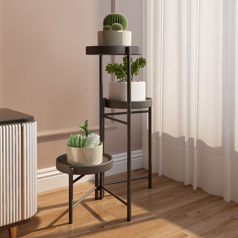 Estante de flores de hierro plegable Simple para interiores, estante de planta de piña verde suculenta montado en el suelo, estante de maceta pequeña