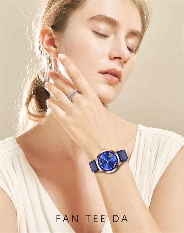 Reloj de pulsera de cuero de cuarzo para mujer, diseño de flores, estilo Simple, elegante, envío directo