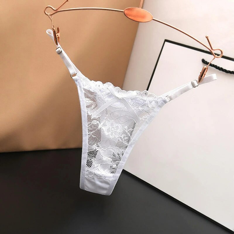 Culotte string en dentelle pour femmes, sous-vêtements sexy, taille basse, sangle fine, slip avec nœud, string confortable