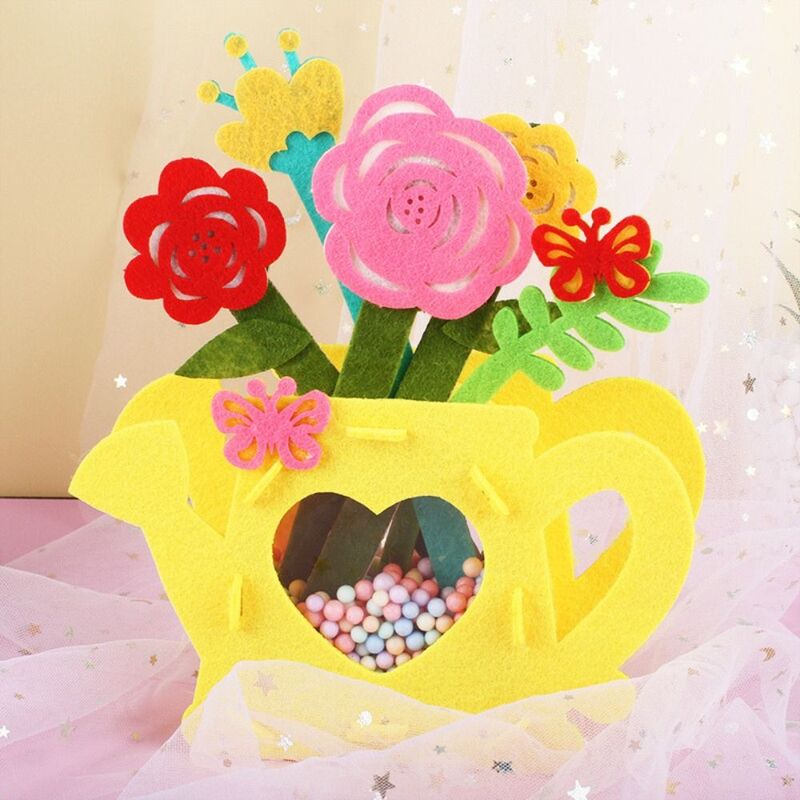 비즈 DIY 꽃 냄비 공예 장난감, 창의적인 장미 꽃다발, 부직포 원단, 부모-자녀 어머니