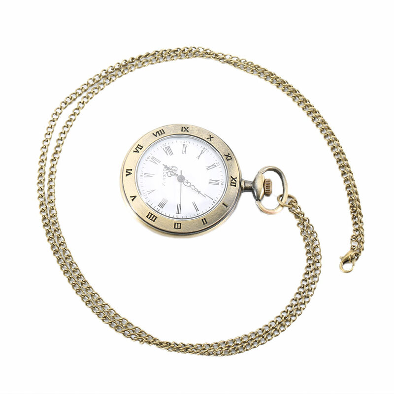 Reloj de bolsillo de diseño transparente Vintage, esfera de números romanos, colgante de cuarzo, cadena, collar, regalos LL @ 17