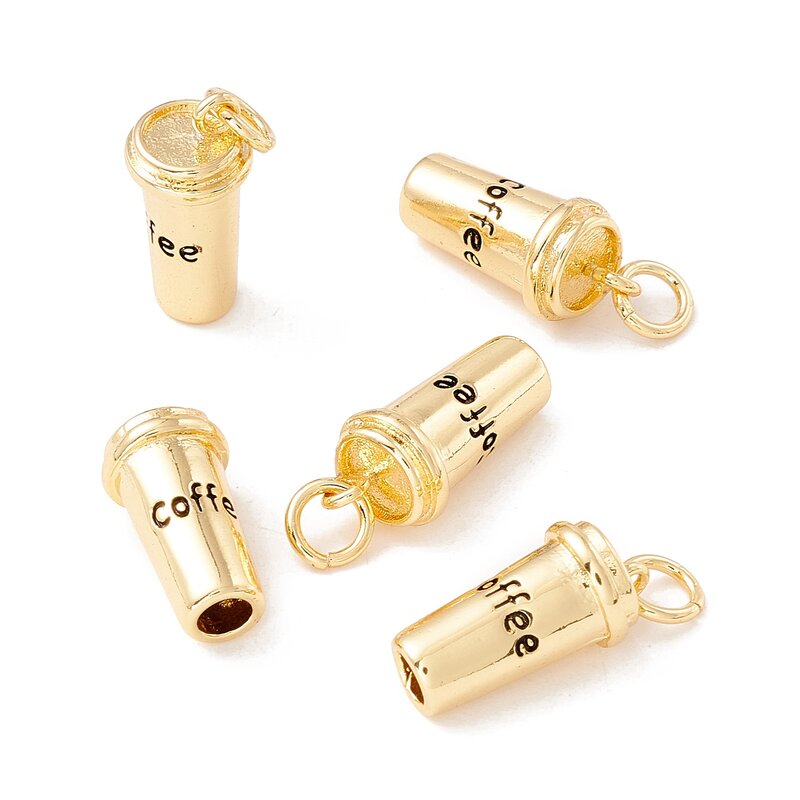 10pcs 3D Coffee Cup Charms Brass Drink Bottle Pendants Real 18K Gold Plated for Necklace Key Chain DIY Jewelry Making Findings