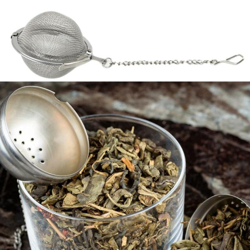 Malha filtro de chá infusor de aço inoxidável malha colher de chá travamento spice ovo em forma de bola teaware