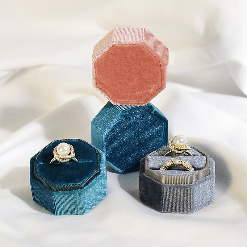 High-end Velvet Ring Box for Engagement Proposal Wedding Jewelry Organizer Box Single/Double Slot Retro Jewelry Box Wholesale