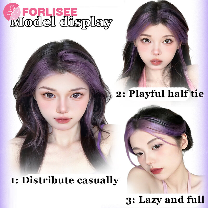 FORLISEE peluca sintética con flequillo de ocho caracteres para mujer, parte superior de la cabeza para cubrir el cabello blanco y aumentar el volumen del cabello, piezas de peluca