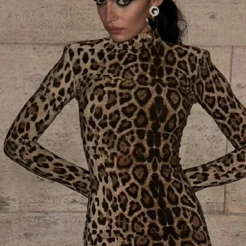 Женское леопардовое длинное облегающее платье, женское платье с длинным рукавом, женское Клубное платье, сексуальное платье, новинка 2024