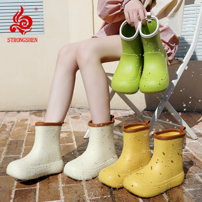 STRONGSHEN Fashion Rain Shoes for Women EVA Rubber Boots Platform Ankle Boots Slip on Women Waterproof Work Shoes Botines Mujer