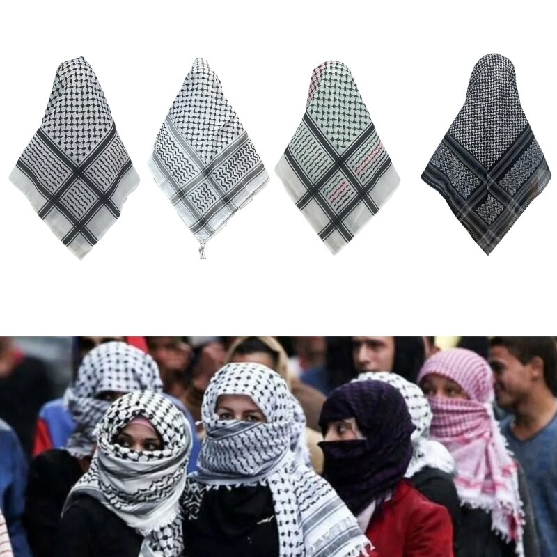 Pañuelo para cabeza Keffiyeh con borlas, bufanda Shemagh, cubierta para cabeza árabe, envoltura para cabeza a prueba