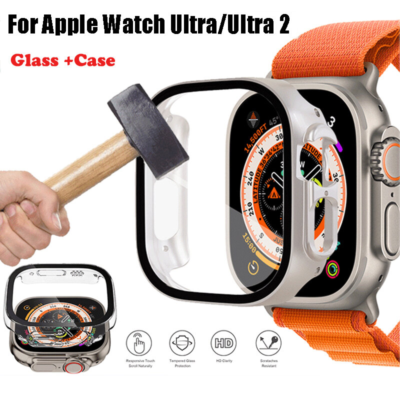 Szkło + etui na Apple Watch Ultra 2 49mm Smartwatch etui ochronne na zderzak hartowane etui ochronne na iwatch Ultra 49mm