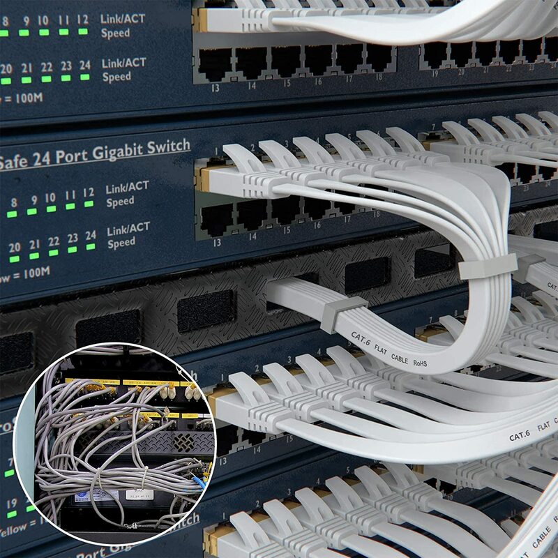 Cabo de Rede Plana para Modem Roteador, Cabo Ethernet, Longa e Alta Velocidade, Conectores RJ45, Cat 6, 5m, 10m, 15m, 20m, 30m
