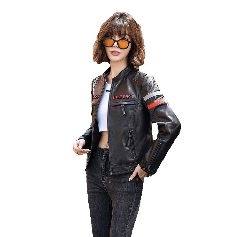 Jaqueta de couro de carneiro emagrecedora estilo curto de motocicleta, legal e na moda, versátil, nova temporada