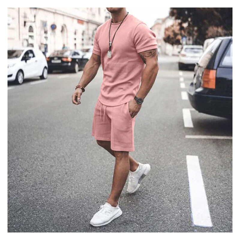 Men's Short Sleeve T-shirt and shorts,Extra Large Beach Sports Suit,Casual Fashion,2 Piece Set