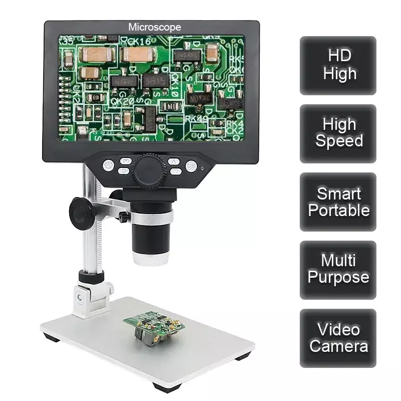 مجهر فيديو رقمي محمول LCD ، 1200X ، 12MP ، لحام ، إلكتروني ، فحص ثنائي الفينيل متعدد الكلور ، تكبير مستمر ، 7"