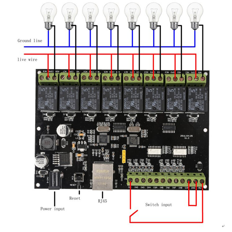 8-Wege-Netzwerkrelaismodul IP/Ethernet Access Controller Switch Volumen übertragung Modbus TCP