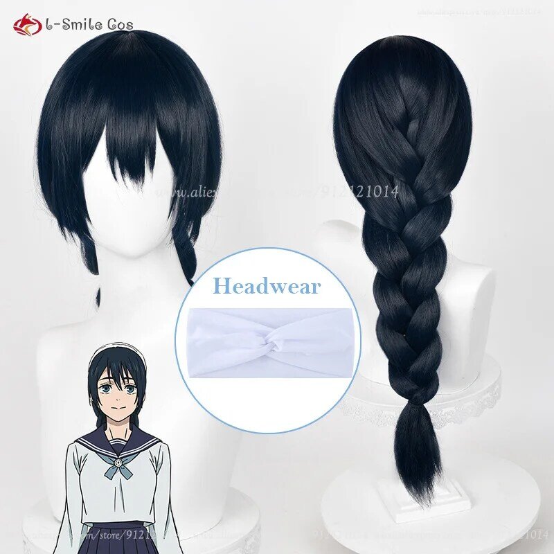 Wig Cosplay Anime Amanai riso 60cm Wig hitam biru tahan panas rambut sintetis Wanita peran bermain Wig + topi Wig