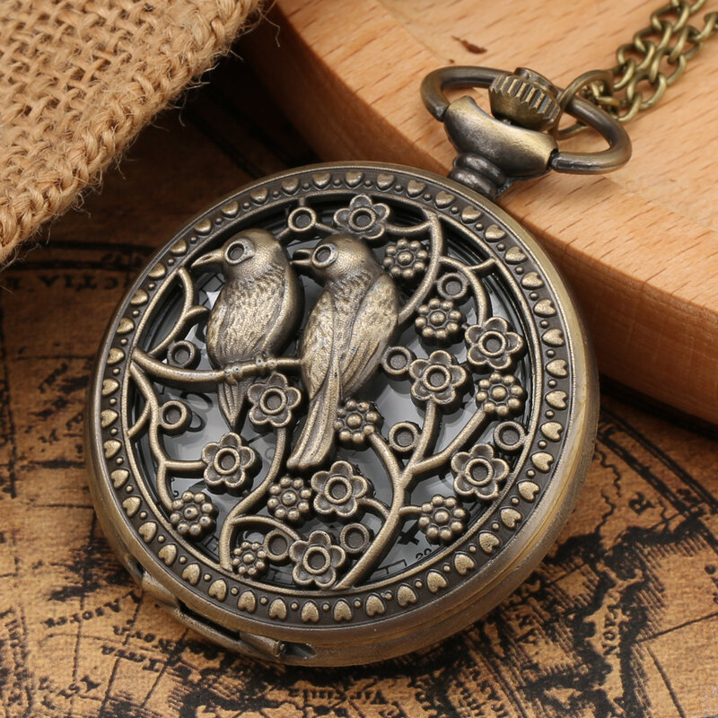 Reloj de bolsillo de cuarzo con patrón de animales salvajes de bronce Vintage, relojes de collar, Lobo, águila, ciervo, oso, caballo, pájaros, Retro, elegante