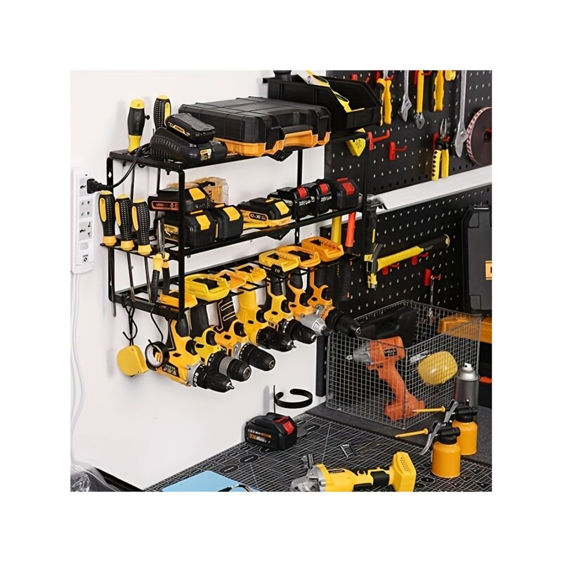 1pc Drill Holder Wall Mount, Heavy Duty Floating Metal Tool Shelf Storage Rack, For Garage Organization & Power Tool Organizers