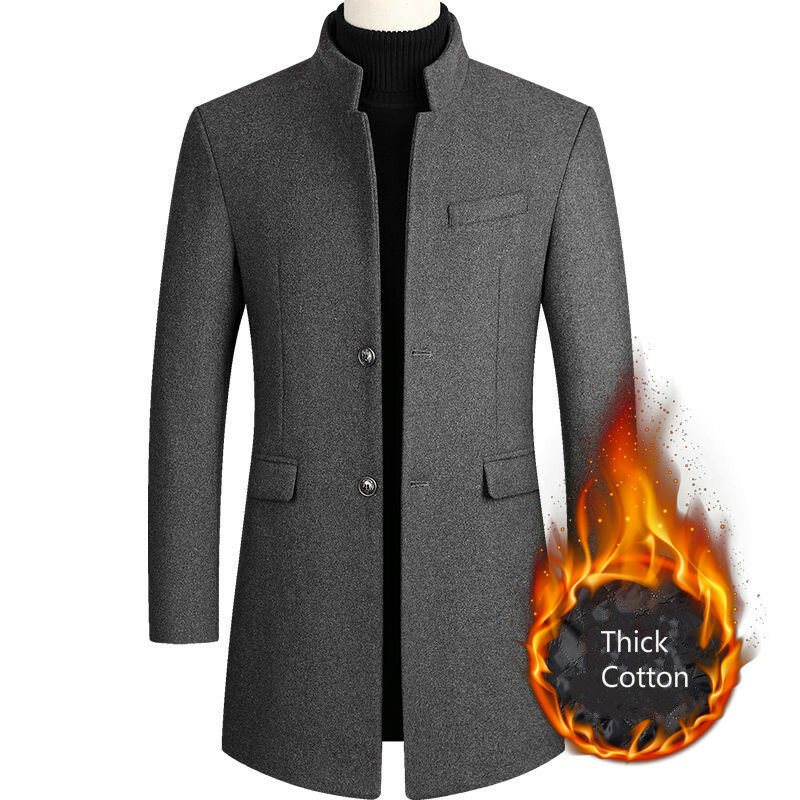 남성용 오버사이즈 모직 혼방 코트, 긴 바람막이 재킷, 면, 두껍고 따뜻한 회색 재킷, 남성용 오버코트, 가을, 겨울, 3xl, 4xl