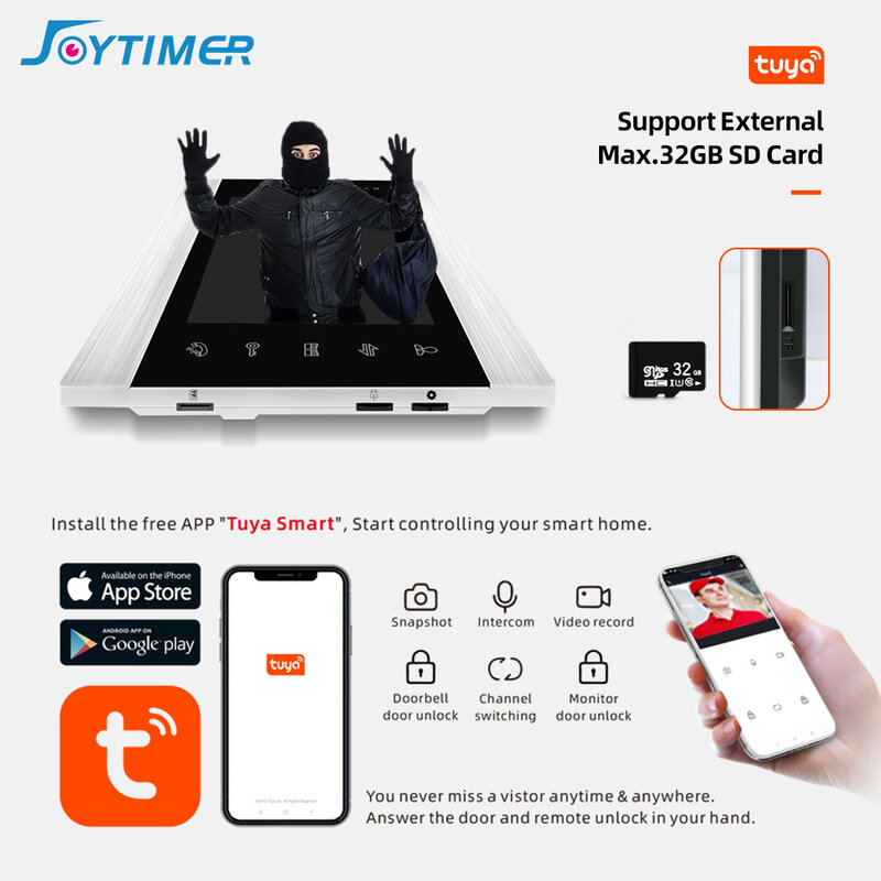 Joytimer AHD/960P 7 Inch Slave Single Monitor for Video Door Phone Intercom System Support one-key Unlock, Video Record