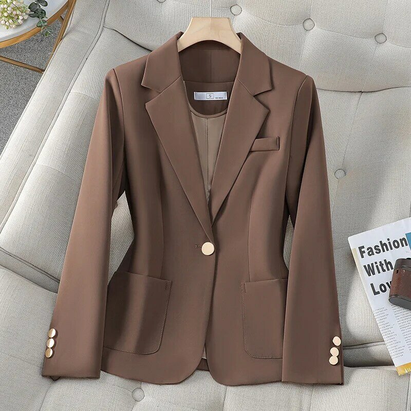 Jaket Blazer kantor wanita, mantel kerja bisnis ramping, mantel Formal lengan panjang Musim Semi dan Gugur untuk perempuan