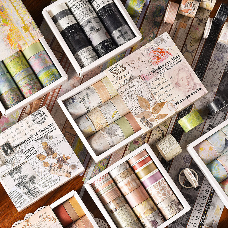 20Pcs Retro Washi Tape Set Kawaii Masking  Stationery Journal Supplies Grid Washitape Scrapbooking Decorative Adhesive