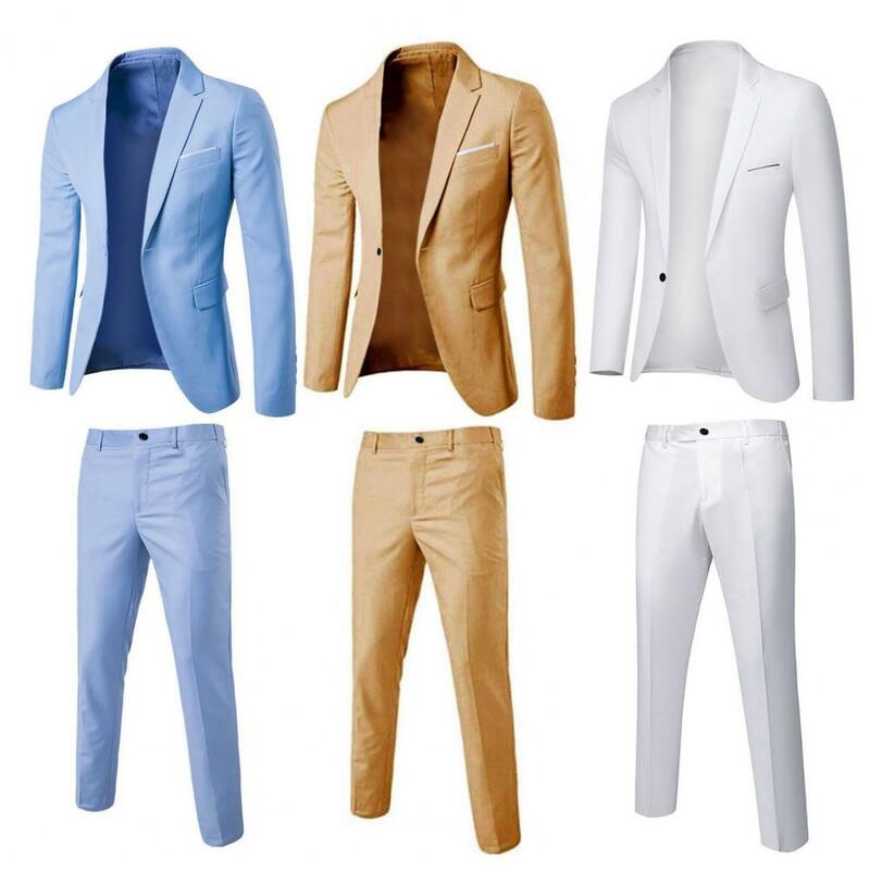 1 Set Popular Formal Suit  Korean Style Cozy Jacket Trousers  Pure Color Slim Fit Formal Suit
