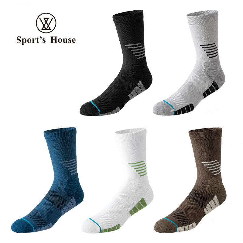 SPORT'S HOUSE-calcetines de tubo medio para hombre, medias protectoras transpirables con absorción de humedad, parte inferior de toalla, para primavera y verano, novedad
