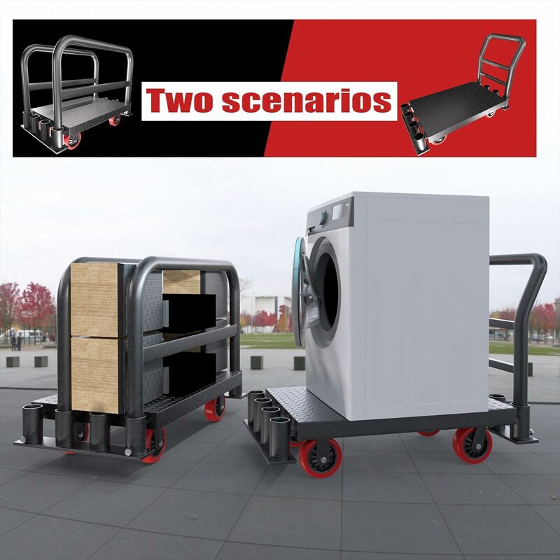2IN1 Heavy Duty Panel Truck Cart,42" x 24" Flatbed Cart w/1Front&2 Side Handrails,2200 lbs Capacity Drywall Cart&Lumber Cart