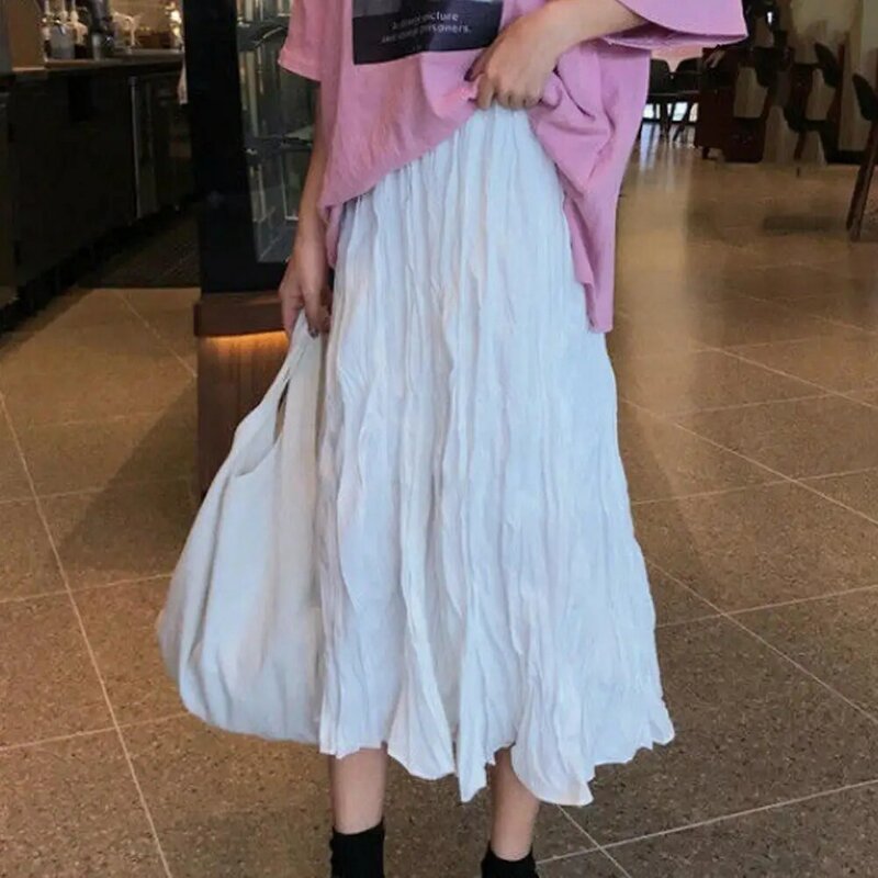 Y2K Women Pleated White Long Skirts 2024 Fashion Korean Ladies Sweet A Line Skirt For Women High Waist Skirts Streetwear