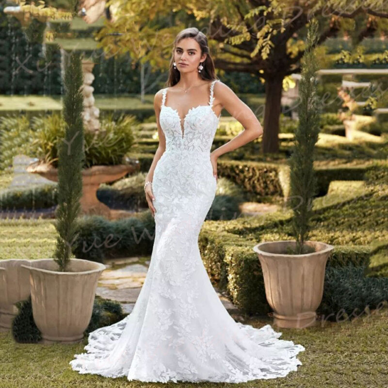 Sexy Elegant Mermaid Exquisite Women's Wedding Dresses Classic Appliques Lace Bride Gowns Modern Spaghetti Straps Robe De Mariee