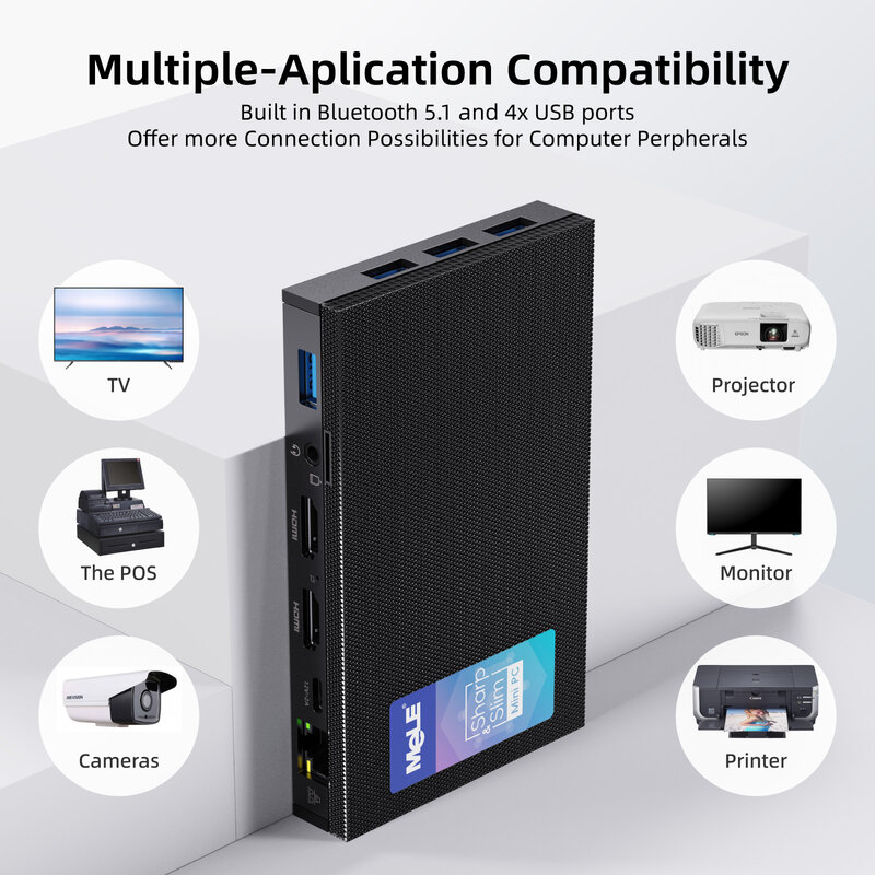 MeLE Mini Computer Win11 Pro Jaskperlake N5105 8G 128G Quieter3Q Bezwentylatorowy Intel Mini PC NVMe SSD 4K HDMI HDR 2.4G 5G Gigabit PXE